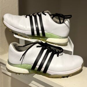 Adidas Tour360 24 Golf Shoes Cloud White Core Black Green Spark IF0243 Men Sz 9